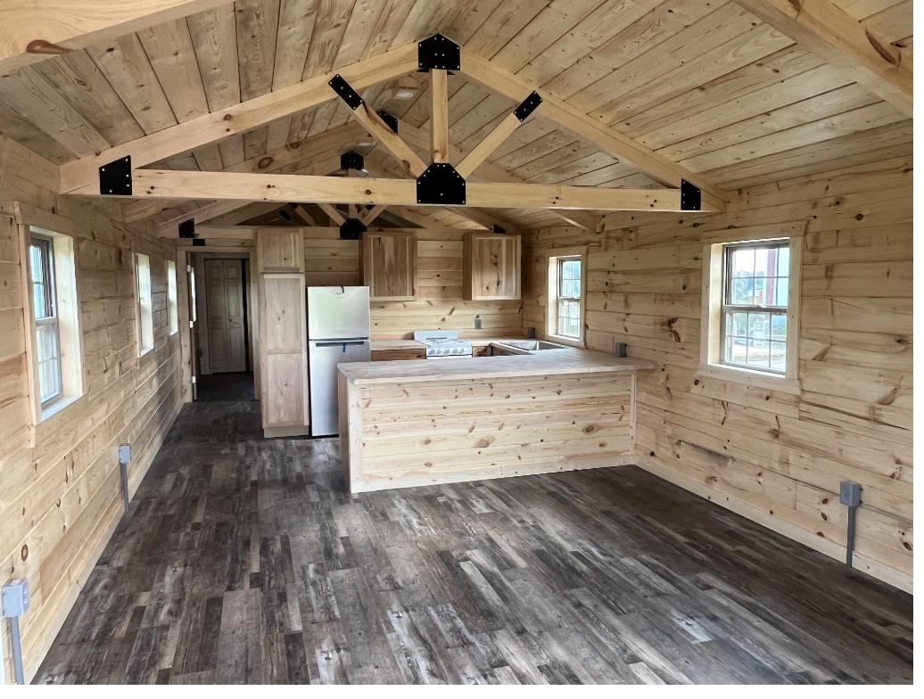 Aerial view of cabin structure under construction